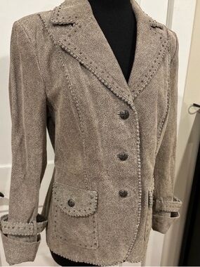 Bradley NEW Leather Button Front Jacket Womens S Taupe Grey Western Ranch Studs